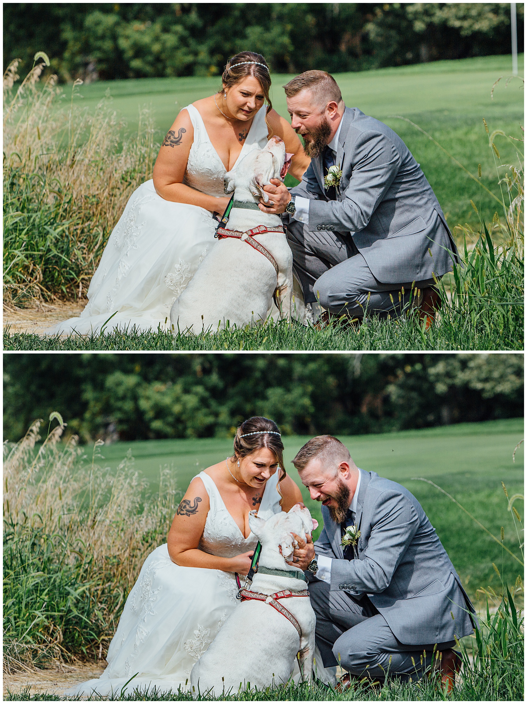 Bride and groom with dog