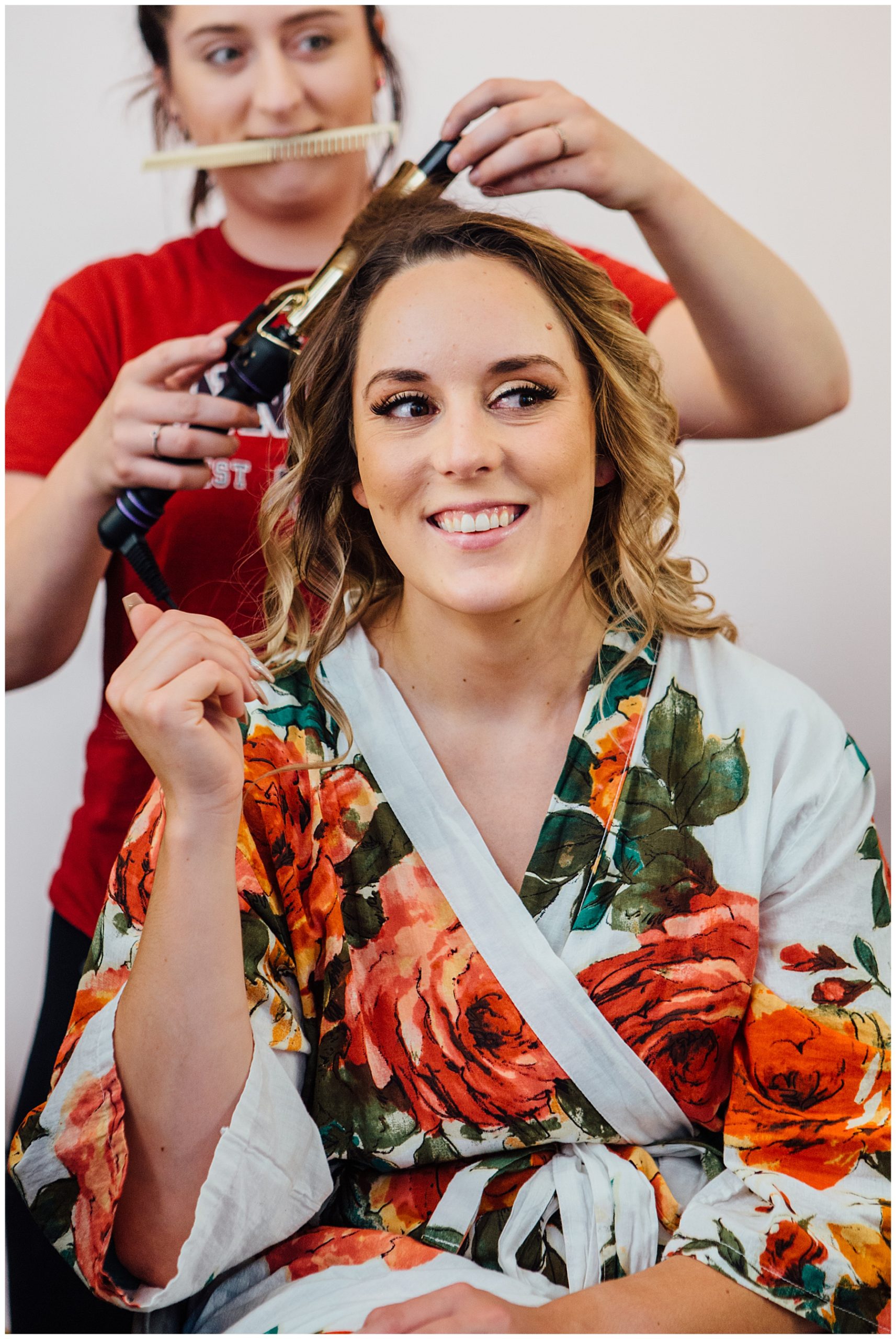 Bride getting hair done