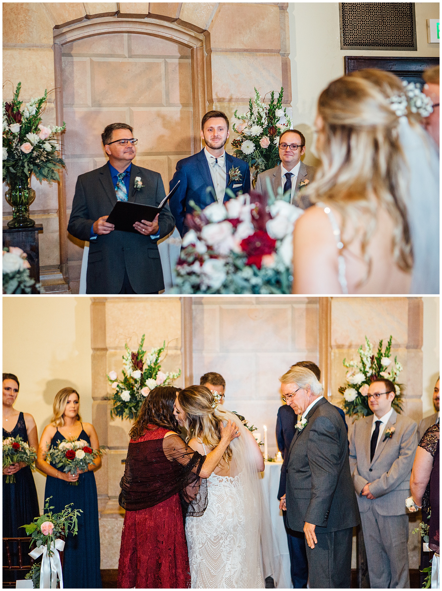 Father giving away bride to the groom 