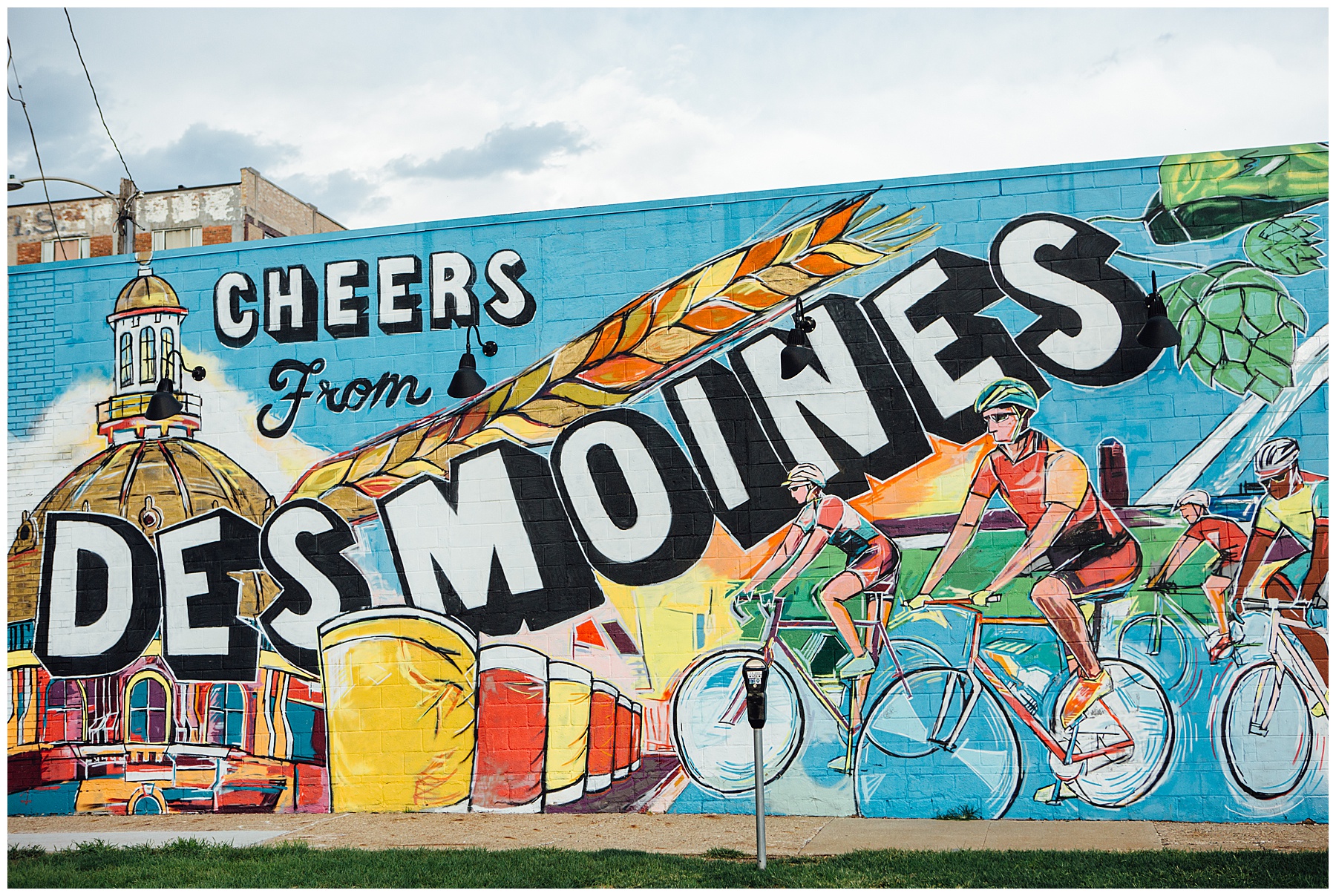 Mural of Des Moines on wall