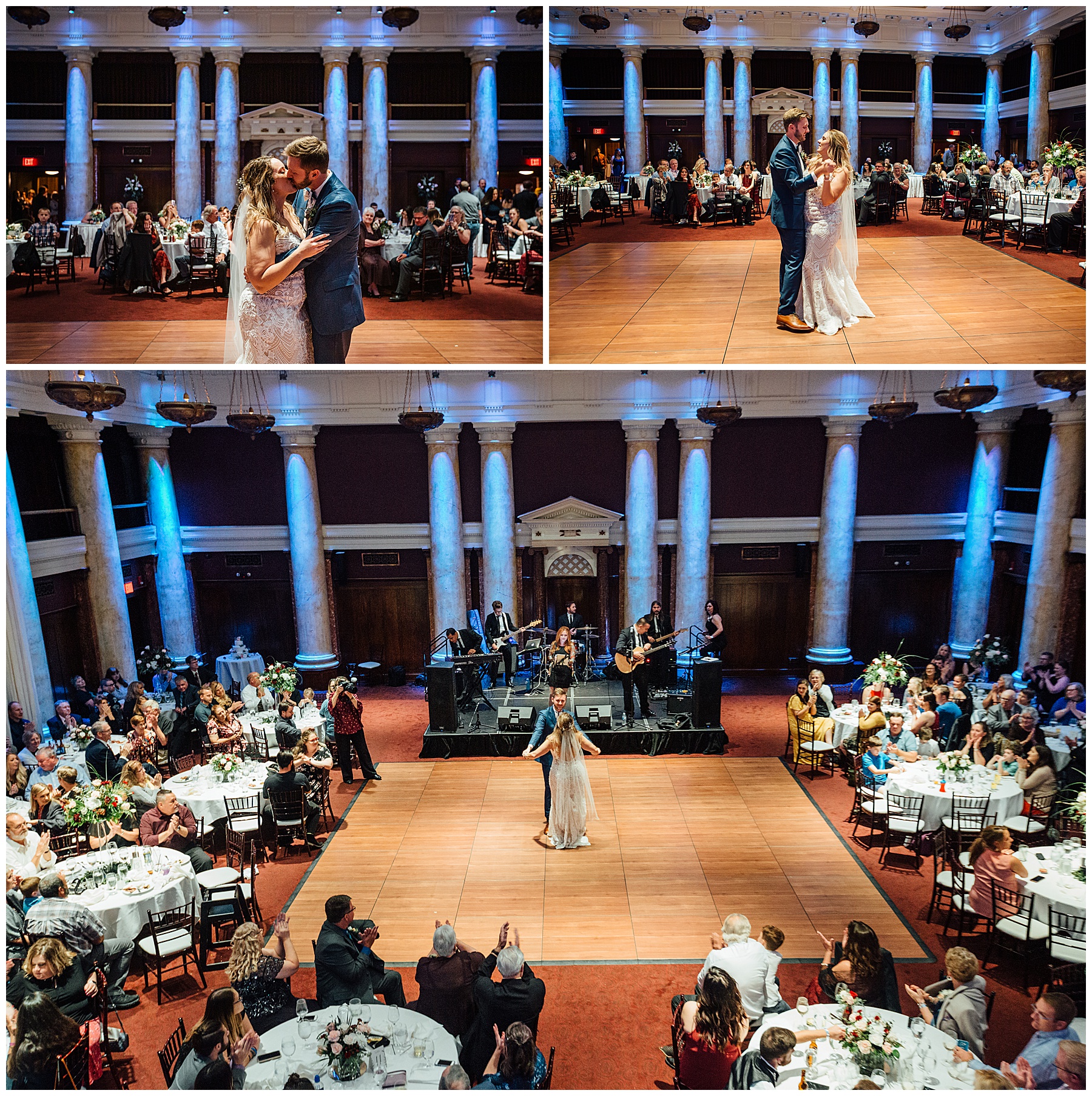 Bride and groom dancing at The Temple for Performing Arts wedding photos