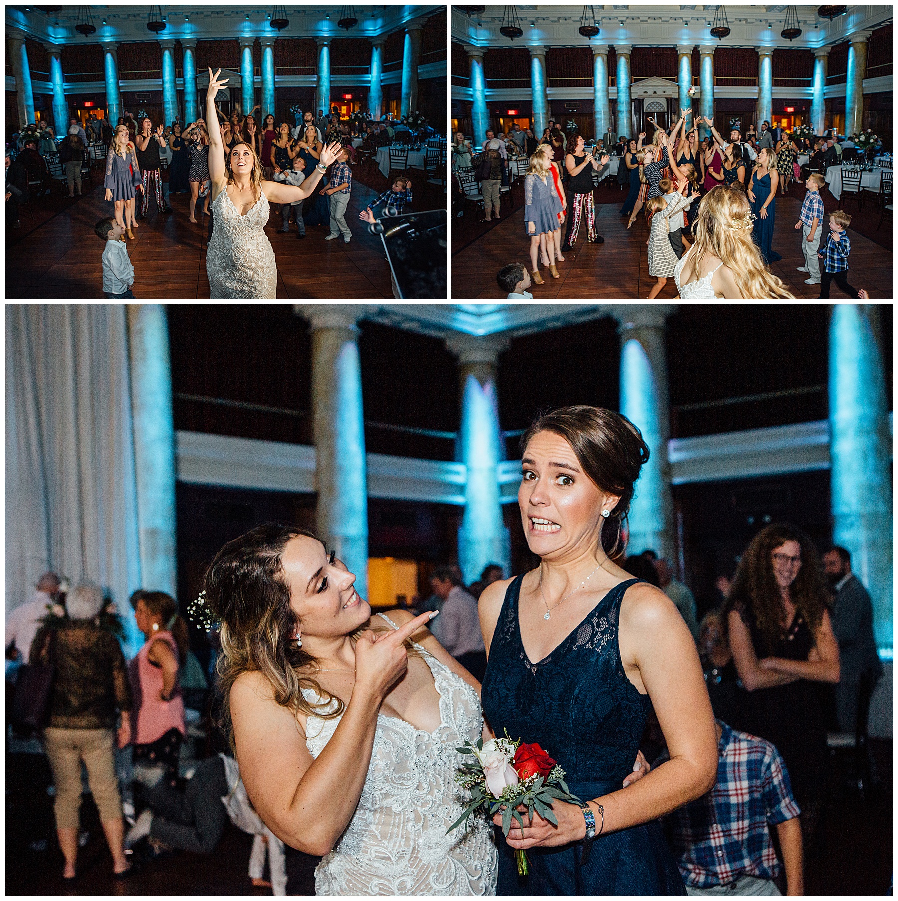 Bouquet toss The Temple for Performing Arts wedding photos,