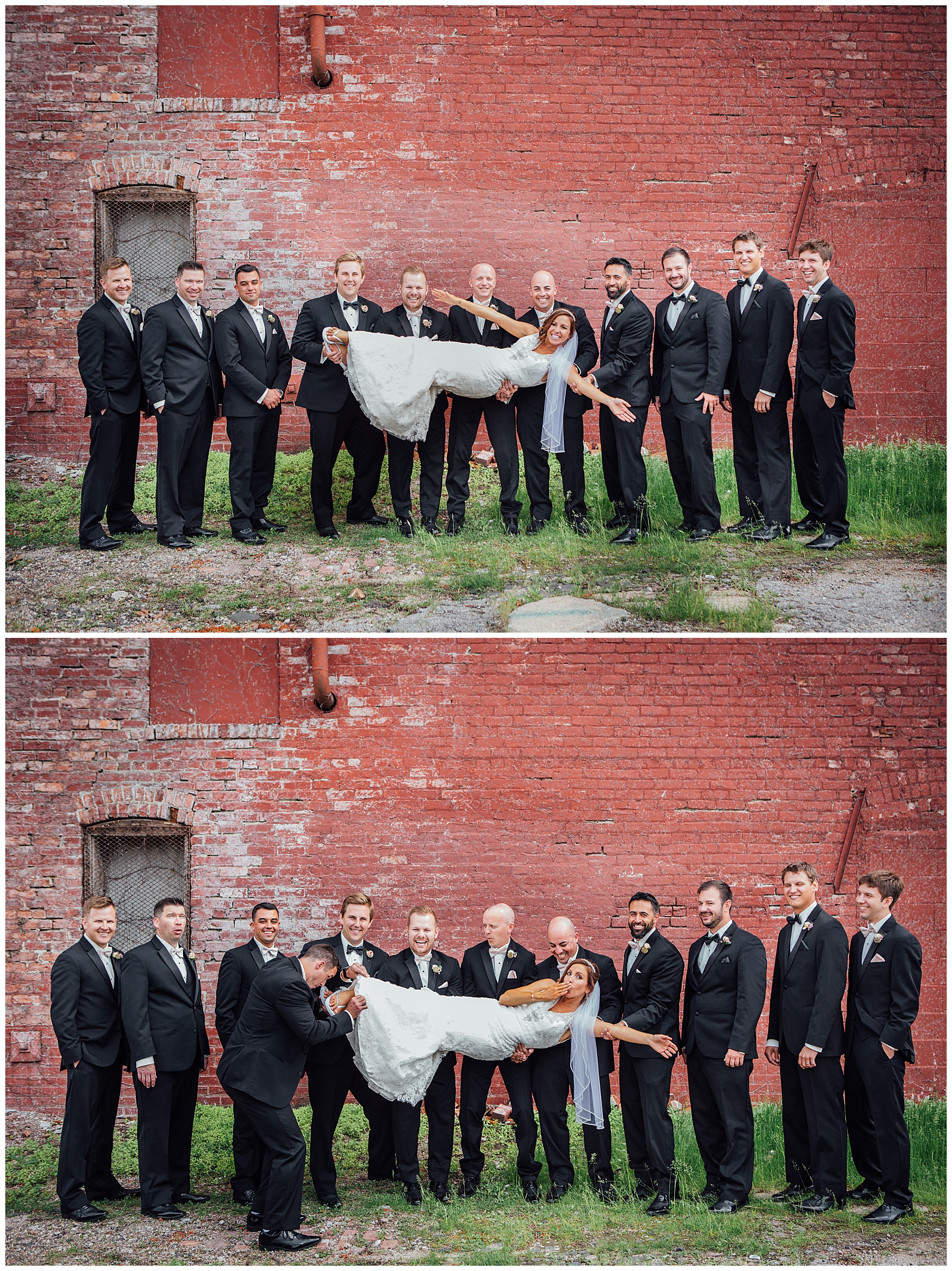 Groomsmen holding Bride