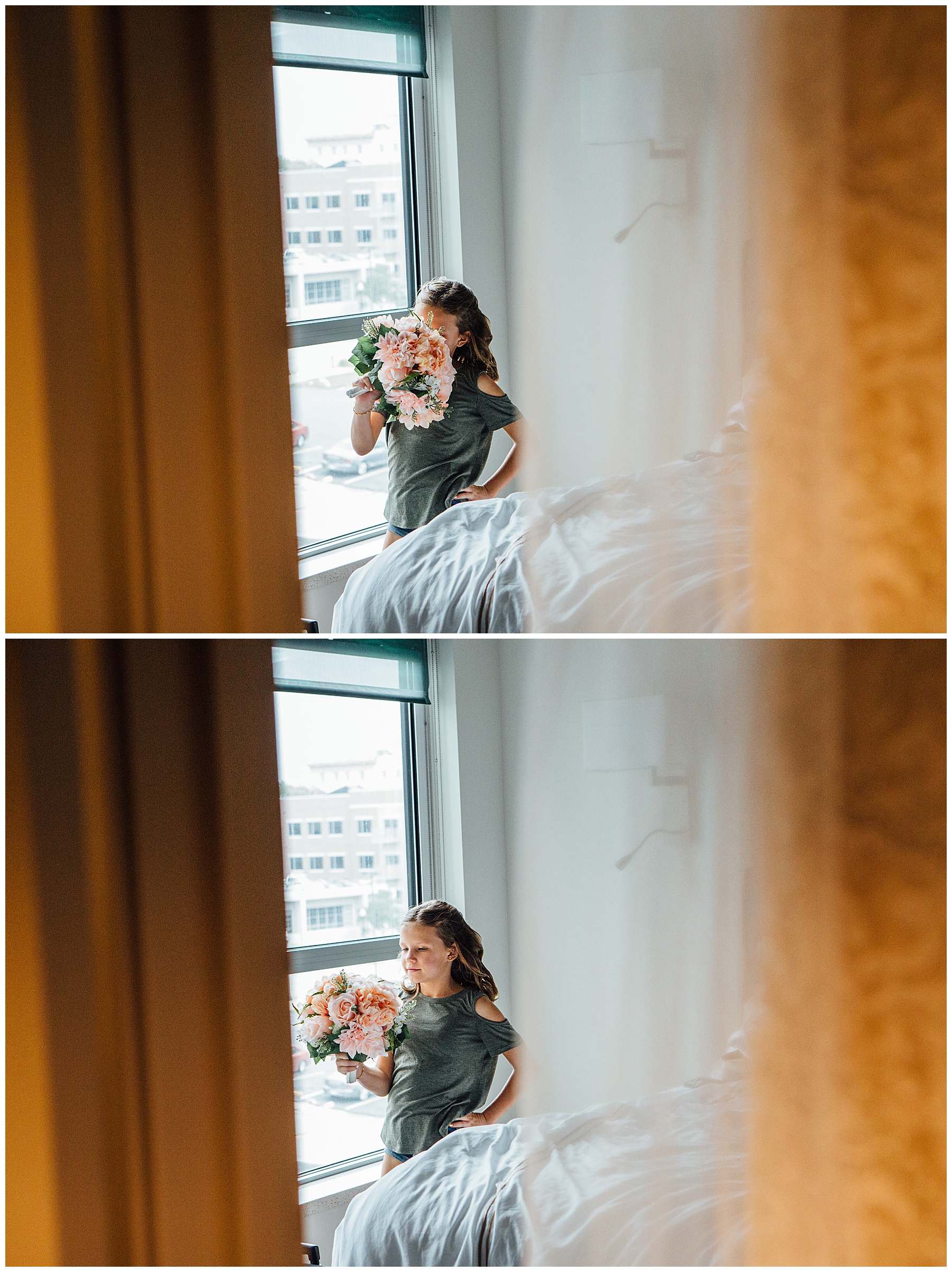 Girl holding bouquet at Simply Ballroom wedding photos