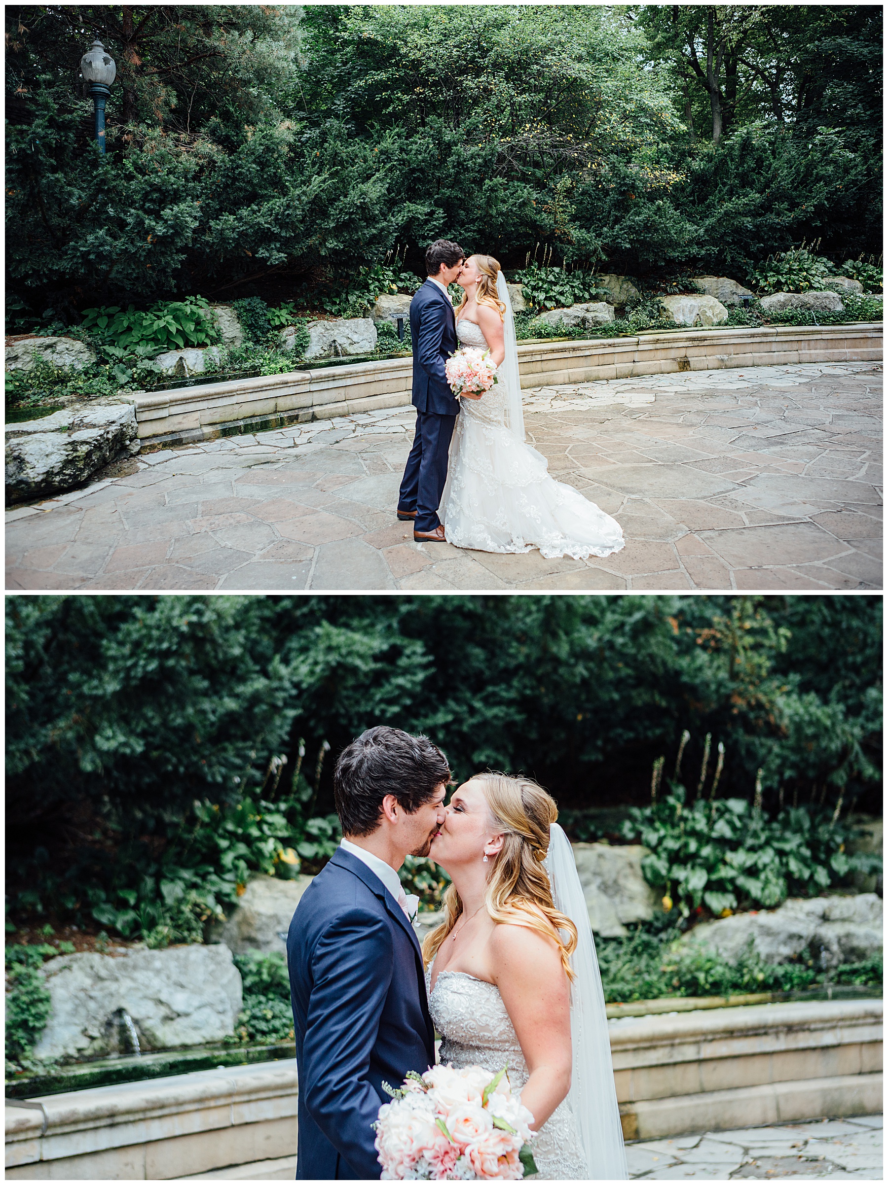 Bride and groom kissing 