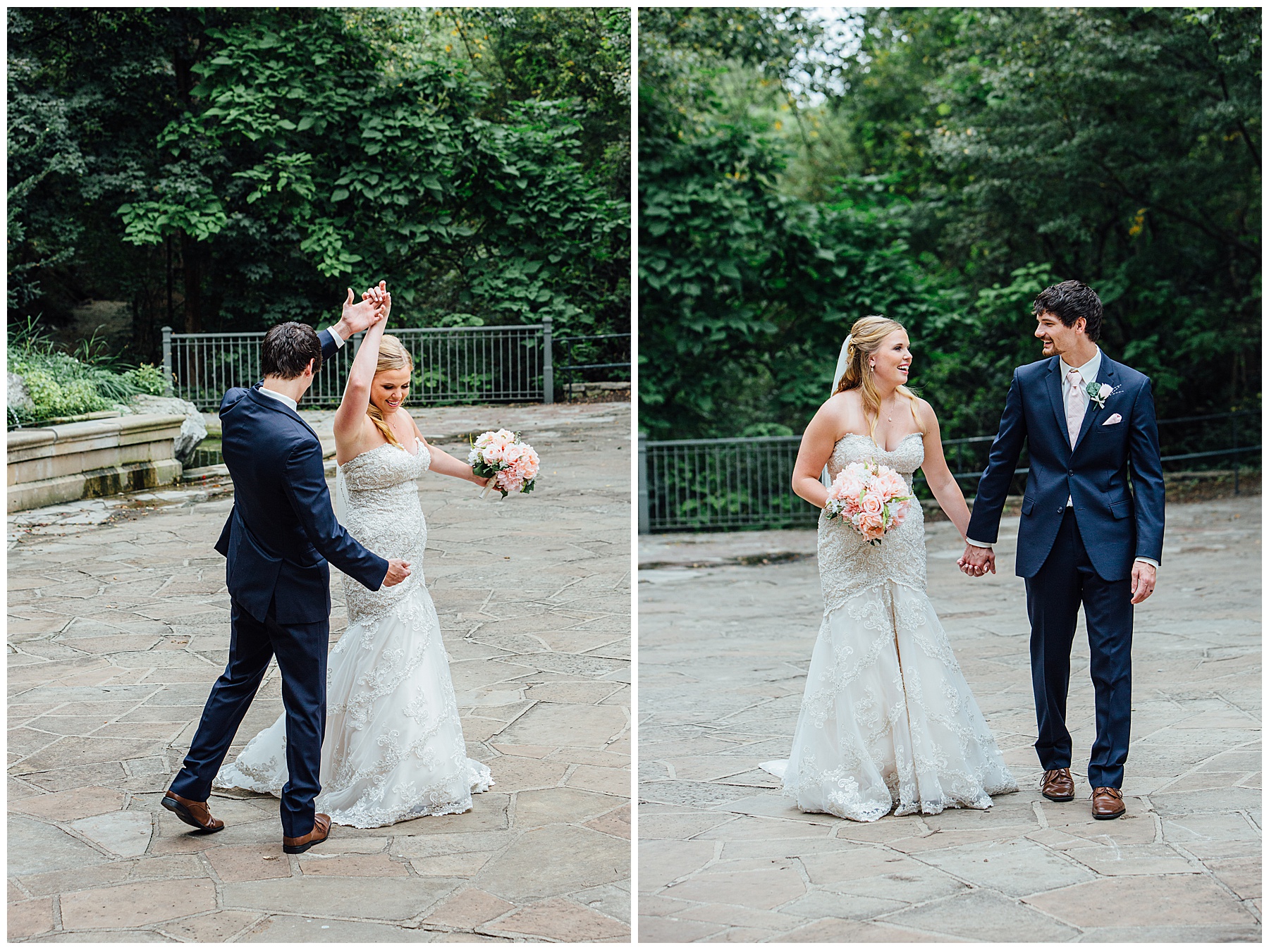 Groom twirling bride at Elmwood Park