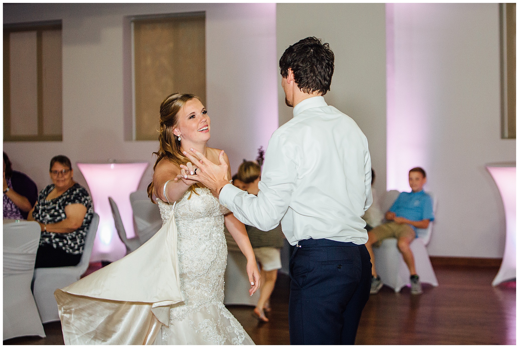 Bride and Groom dancing on dance floor at Simply Ballroom wedding photos