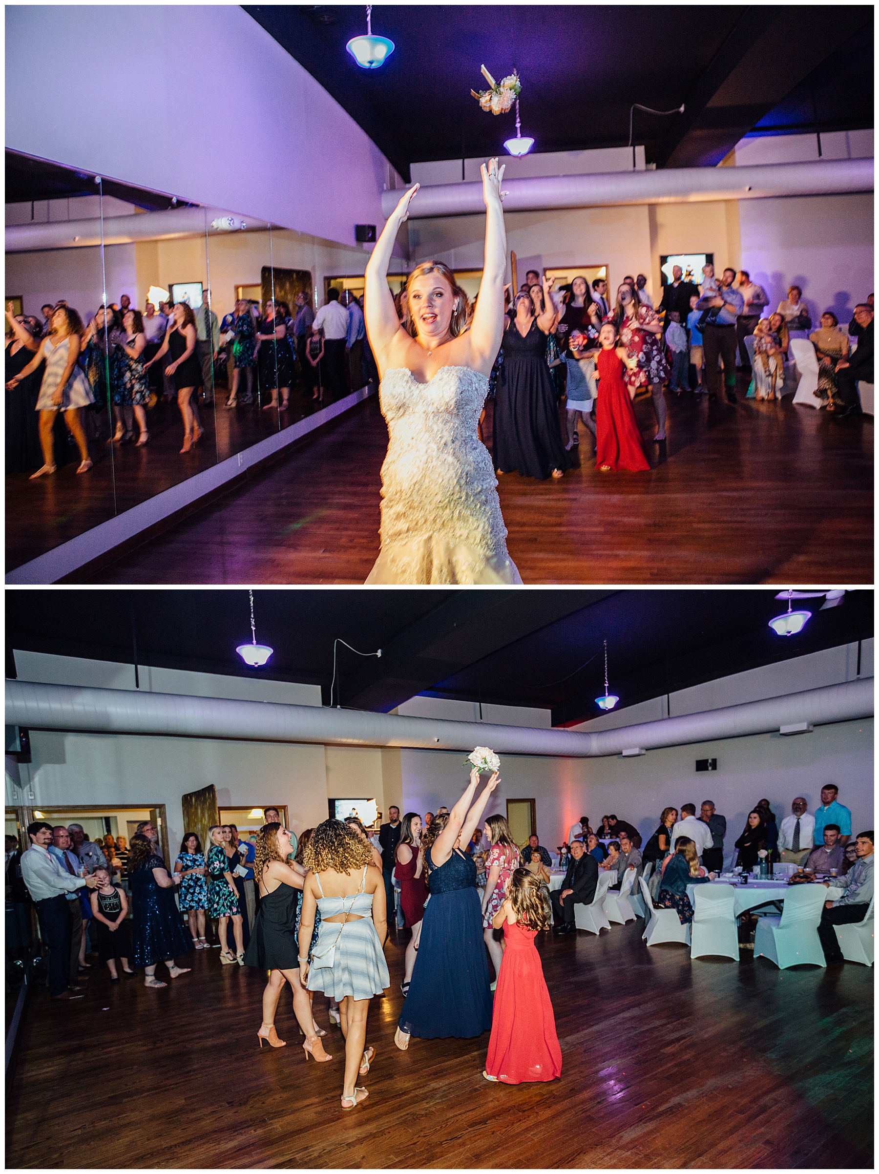 Bouquet toss at Simply Ballroom wedding photos