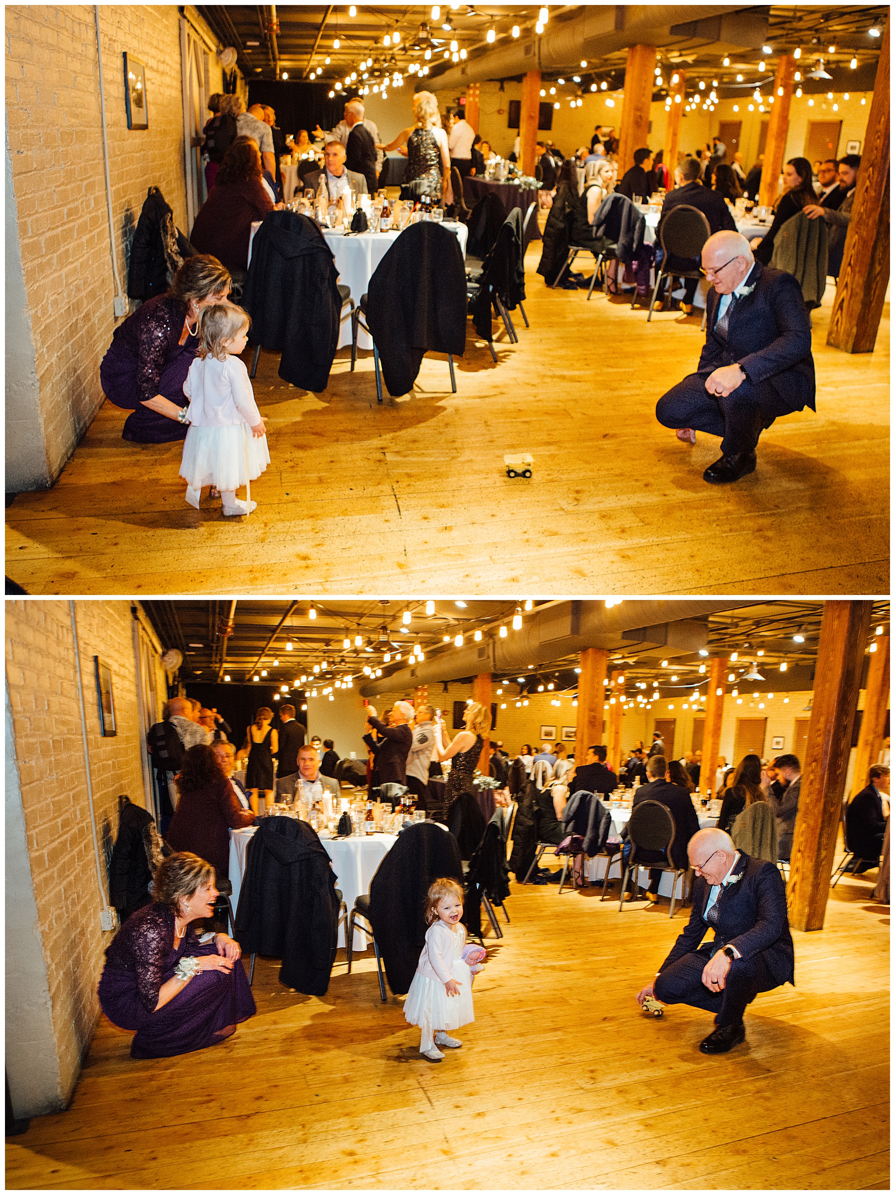 Candid moment of parents with grandchild during reception