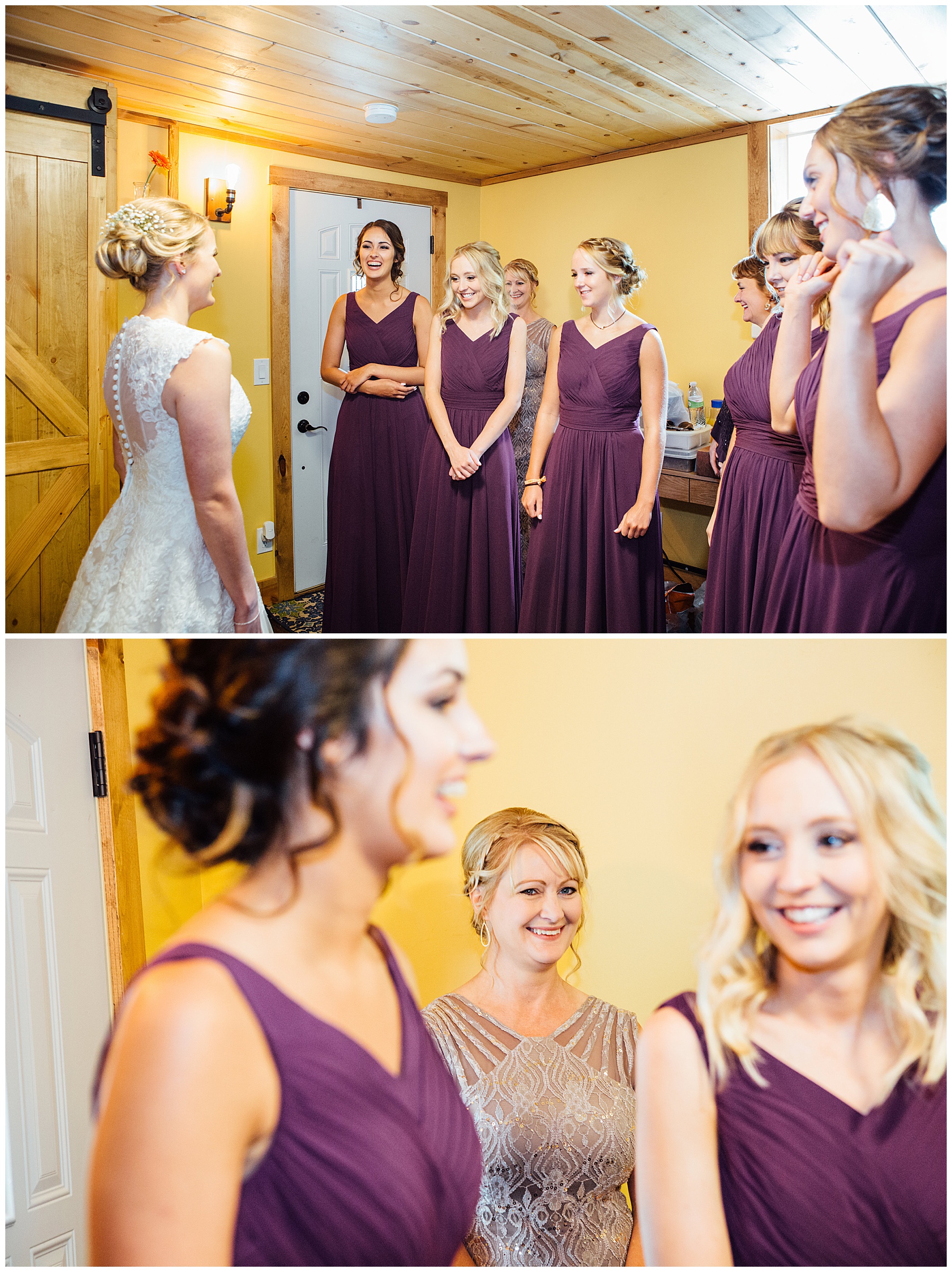 Bridesmaids happy about dress