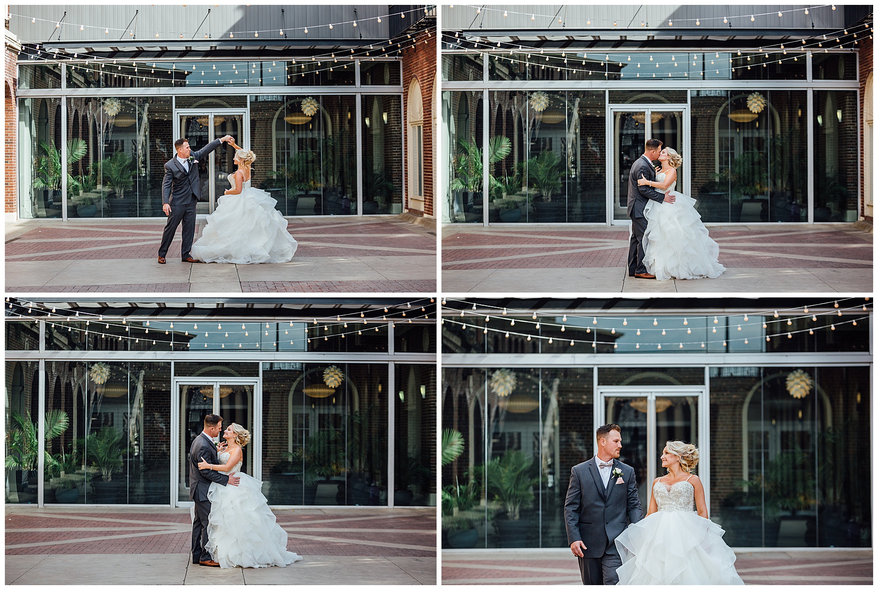 Bride and Groom in courtyard at Magnolia Hotel