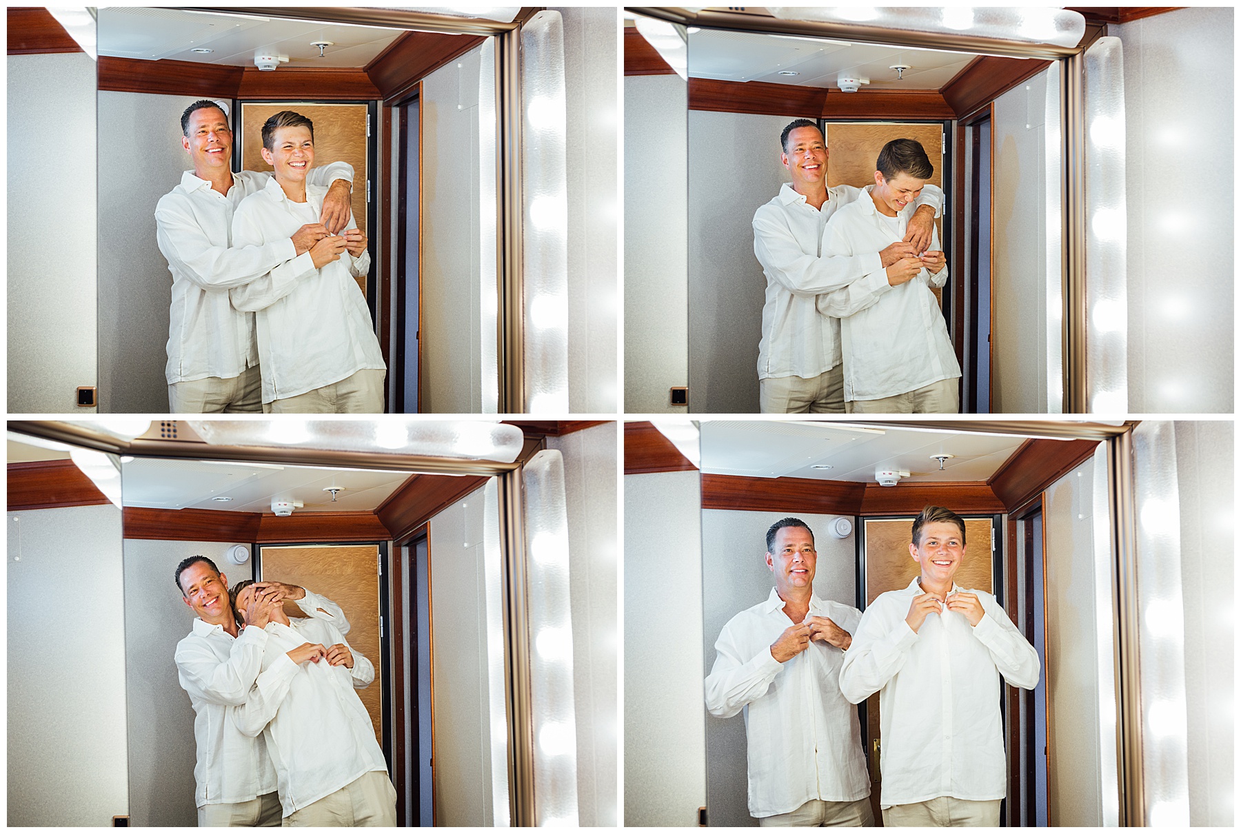 Groom getting ready with son on Carnival Pride
