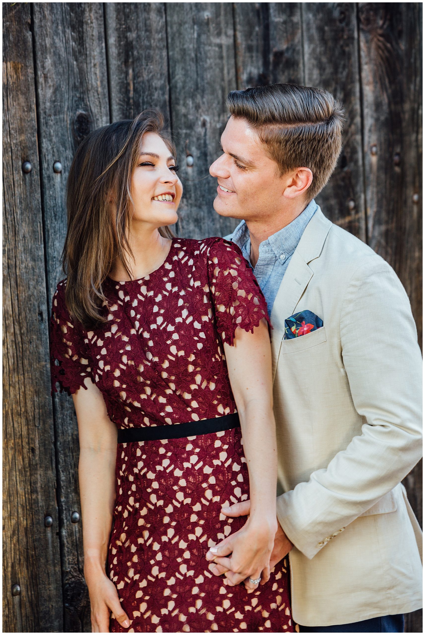 Engagement Photos with wood background