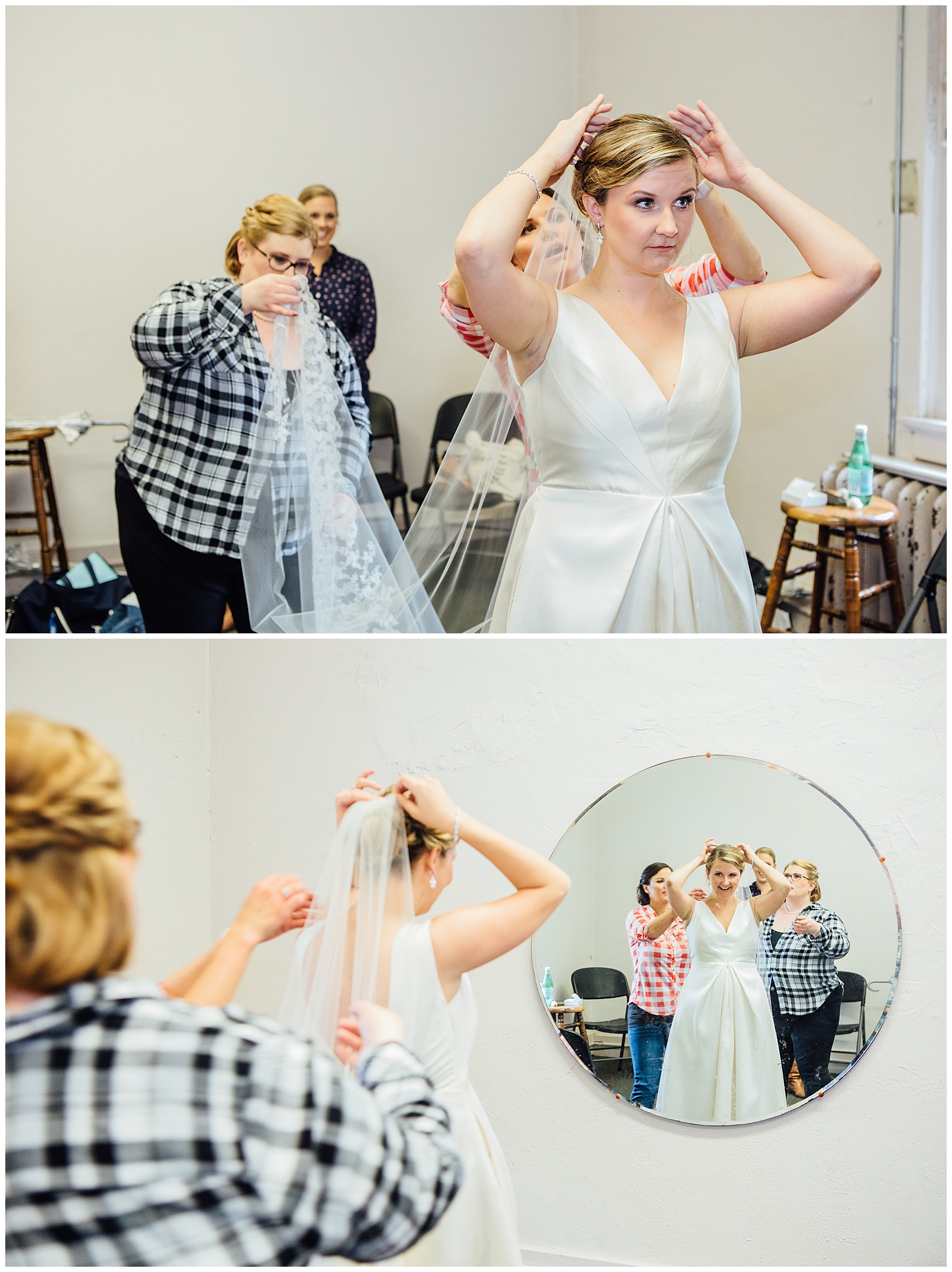 Bride putting on vail