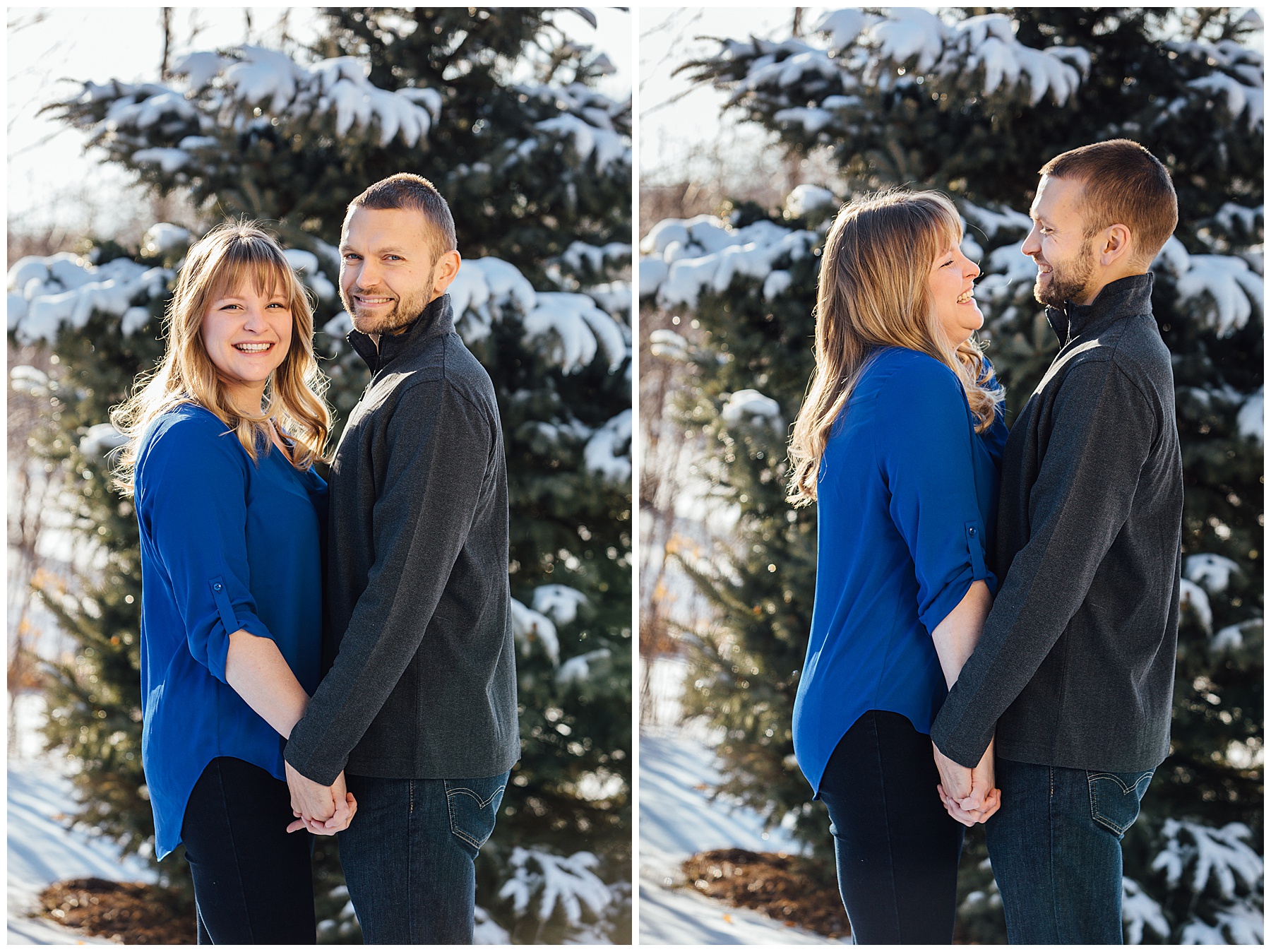 Engagement photos with snow on trees