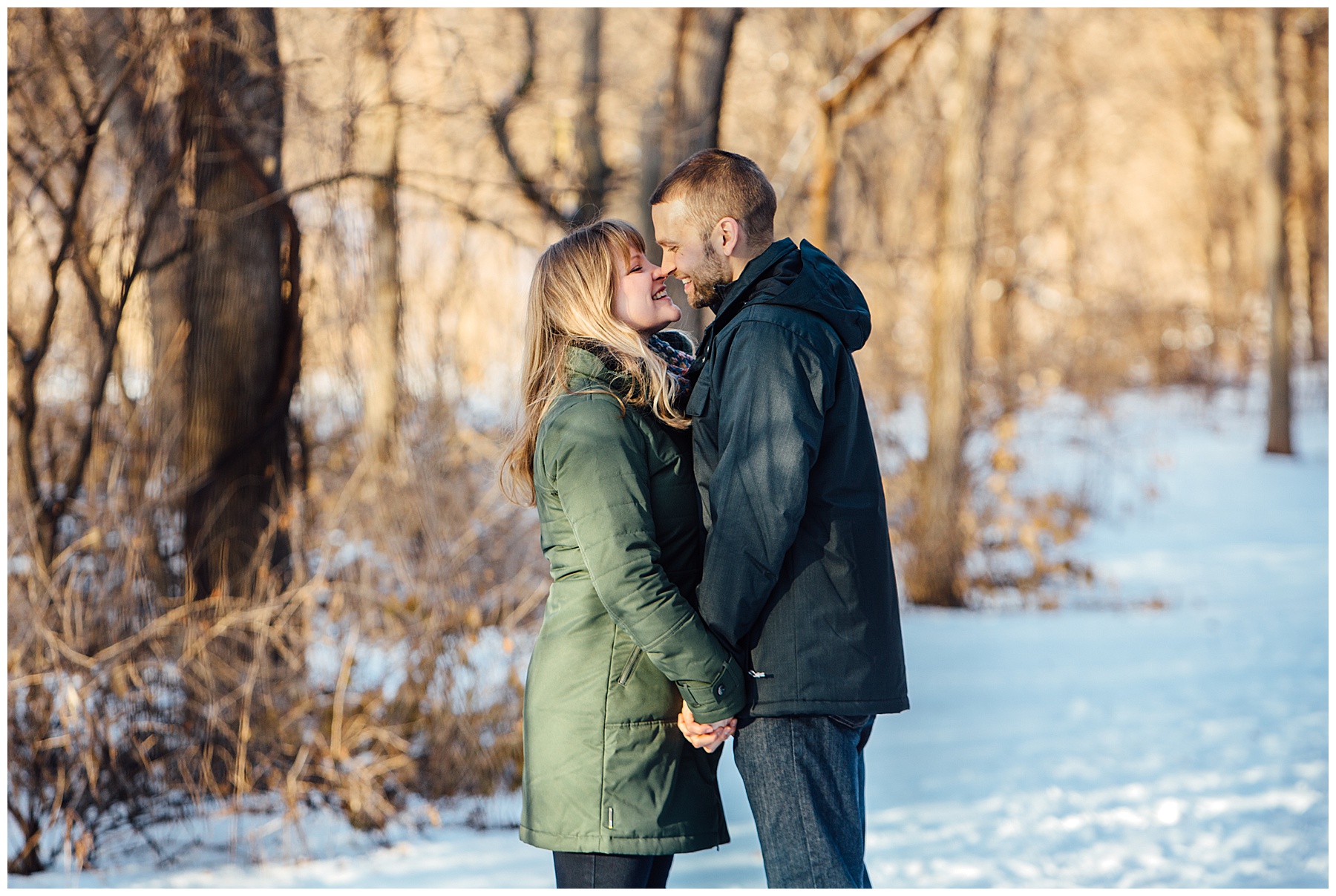 Engagements with snow in the background
