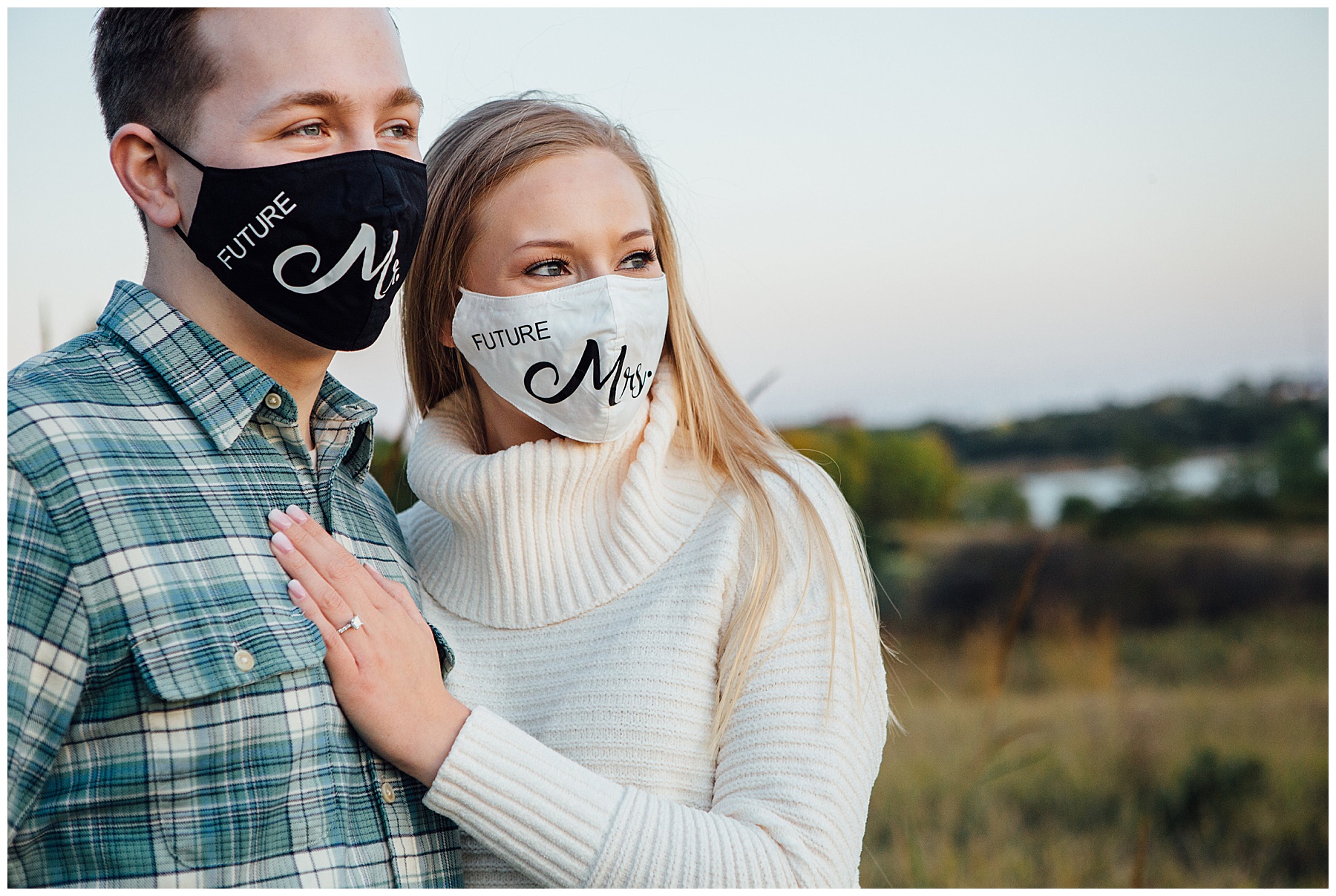 Couple with covid masks