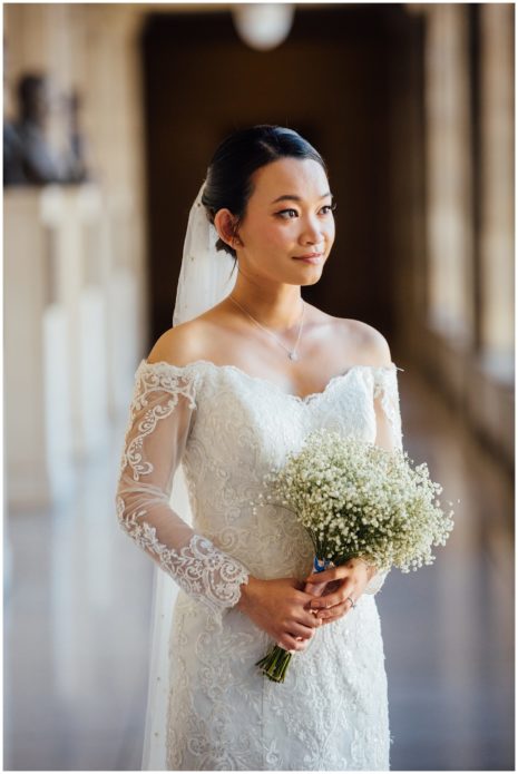 Bride holding Bouquet at the State Capital